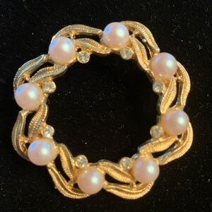 Vintage Gold and  Faux Pearl Brooch
